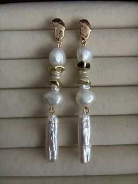Gold and White Freshwater Pearl Drop Earrings - Timeless Women’s Jewelry